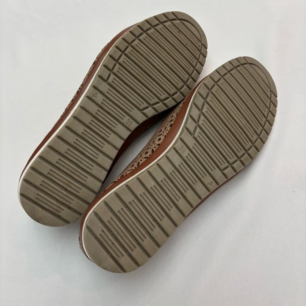 Spring Step Tulisa Slip On Brown Perforated Leather Flats Size 8